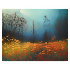 Wildflowers Field Outdoors Clouds Trees Cover Art Storm Mysterious Dream Landscape Two Sides Premium Plush Fleece Blanket (teen Size) by Posterlux