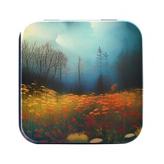 Wildflowers Field Outdoors Clouds Trees Cover Art Storm Mysterious Dream Landscape Square Metal Box (black) by Posterlux