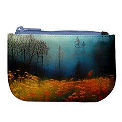 Wildflowers Field Outdoors Clouds Trees Cover Art Storm Mysterious Dream Landscape Large Coin Purse by Posterlux