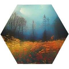 Wildflowers Field Outdoors Clouds Trees Cover Art Storm Mysterious Dream Landscape Wooden Puzzle Hexagon