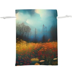 Wildflowers Field Outdoors Clouds Trees Cover Art Storm Mysterious Dream Landscape Lightweight Drawstring Pouch (xl) by Posterlux