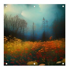 Wildflowers Field Outdoors Clouds Trees Cover Art Storm Mysterious Dream Landscape Banner And Sign 4  X 4  by Posterlux