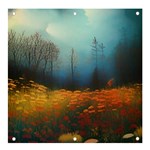 Wildflowers Field Outdoors Clouds Trees Cover Art Storm Mysterious Dream Landscape Banner and Sign 4  x 4  Front