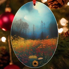 Wildflowers Field Outdoors Clouds Trees Cover Art Storm Mysterious Dream Landscape Uv Print Acrylic Ornament Oval by Posterlux