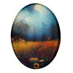 Wildflowers Field Outdoors Clouds Trees Cover Art Storm Mysterious Dream Landscape Oval Glass Fridge Magnet (4 Pack)