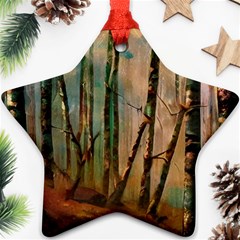 Woodland Woods Forest Trees Nature Outdoors Mist Moon Background Artwork Book Ornament (star) by Posterlux