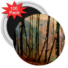 Woodland Woods Forest Trees Nature Outdoors Mist Moon Background Artwork Book 3  Magnets (100 Pack) by Posterlux