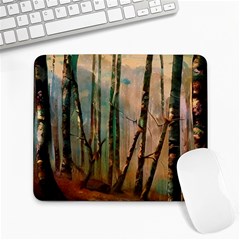 Woodland Woods Forest Trees Nature Outdoors Mist Moon Background Artwork Book Large Mousepad by Posterlux