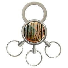 Woodland Woods Forest Trees Nature Outdoors Mist Moon Background Artwork Book 3-ring Key Chain by Posterlux