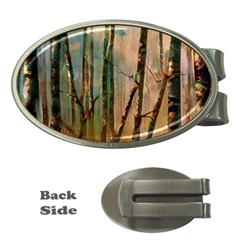 Woodland Woods Forest Trees Nature Outdoors Mist Moon Background Artwork Book Money Clips (oval)  by Posterlux