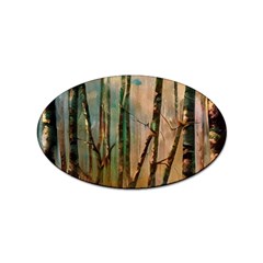 Woodland Woods Forest Trees Nature Outdoors Mist Moon Background Artwork Book Sticker (oval) by Posterlux