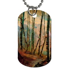 Woodland Woods Forest Trees Nature Outdoors Mist Moon Background Artwork Book Dog Tag (one Side)