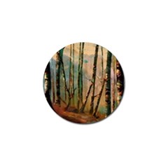 Woodland Woods Forest Trees Nature Outdoors Mist Moon Background Artwork Book Golf Ball Marker by Posterlux