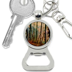 Woodland Woods Forest Trees Nature Outdoors Mist Moon Background Artwork Book Bottle Opener Key Chain by Posterlux