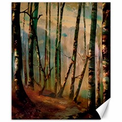 Woodland Woods Forest Trees Nature Outdoors Mist Moon Background Artwork Book Canvas 8  X 10 