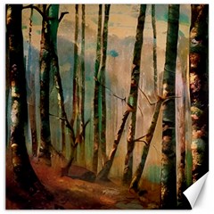 Woodland Woods Forest Trees Nature Outdoors Mist Moon Background Artwork Book Canvas 12  X 12  by Posterlux