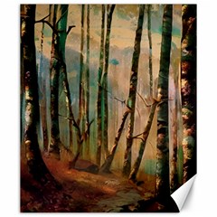 Woodland Woods Forest Trees Nature Outdoors Mist Moon Background Artwork Book Canvas 20  X 24  by Posterlux