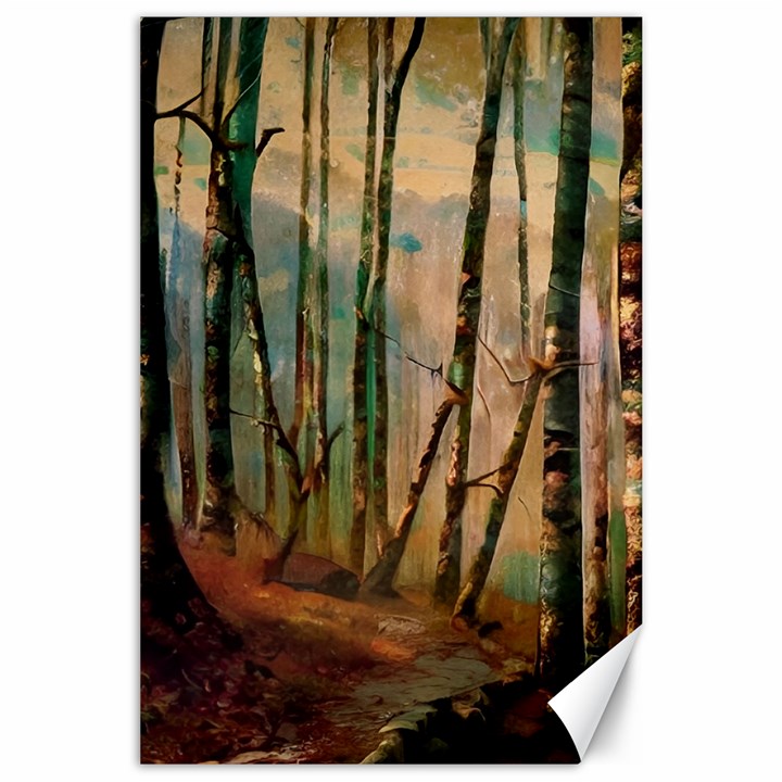 Woodland Woods Forest Trees Nature Outdoors Mist Moon Background Artwork Book Canvas 24  x 36 