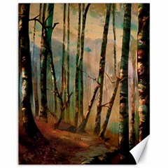 Woodland Woods Forest Trees Nature Outdoors Mist Moon Background Artwork Book Canvas 11  X 14  by Posterlux