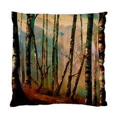 Woodland Woods Forest Trees Nature Outdoors Mist Moon Background Artwork Book Standard Cushion Case (one Side) by Posterlux