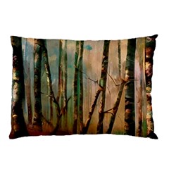 Woodland Woods Forest Trees Nature Outdoors Mist Moon Background Artwork Book Pillow Case by Posterlux