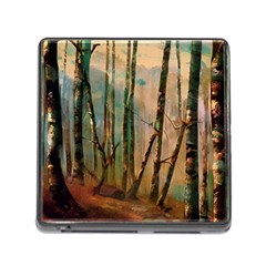 Woodland Woods Forest Trees Nature Outdoors Mist Moon Background Artwork Book Memory Card Reader (square 5 Slot) by Posterlux