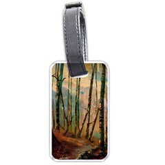 Woodland Woods Forest Trees Nature Outdoors Mist Moon Background Artwork Book Luggage Tag (one Side) by Posterlux