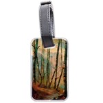 Woodland Woods Forest Trees Nature Outdoors Mist Moon Background Artwork Book Luggage Tag (two sides) Back