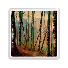 Woodland Woods Forest Trees Nature Outdoors Mist Moon Background Artwork Book Memory Card Reader (square) by Posterlux