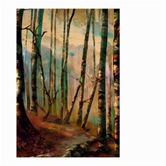 Woodland Woods Forest Trees Nature Outdoors Mist Moon Background Artwork Book Small Garden Flag (two Sides) by Posterlux