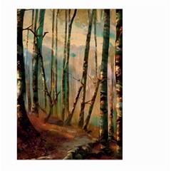 Woodland Woods Forest Trees Nature Outdoors Mist Moon Background Artwork Book Large Garden Flag (two Sides) by Posterlux