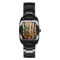 Woodland Woods Forest Trees Nature Outdoors Mist Moon Background Artwork Book Stainless Steel Barrel Watch by Posterlux