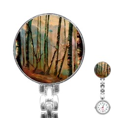 Woodland Woods Forest Trees Nature Outdoors Mist Moon Background Artwork Book Stainless Steel Nurses Watch by Posterlux