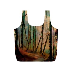 Woodland Woods Forest Trees Nature Outdoors Mist Moon Background Artwork Book Full Print Recycle Bag (s) by Posterlux