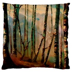 Woodland Woods Forest Trees Nature Outdoors Mist Moon Background Artwork Book Large Premium Plush Fleece Cushion Case (one Side) by Posterlux