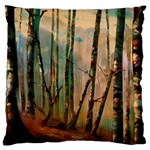 Woodland Woods Forest Trees Nature Outdoors Mist Moon Background Artwork Book Large Premium Plush Fleece Cushion Case (Two Sides) Front