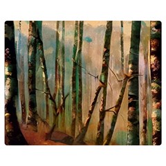 Woodland Woods Forest Trees Nature Outdoors Mist Moon Background Artwork Book Two Sides Premium Plush Fleece Blanket (teen Size) by Posterlux