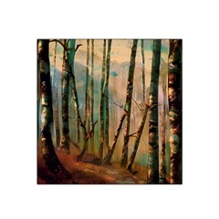 Woodland Woods Forest Trees Nature Outdoors Mist Moon Background Artwork Book Satin Bandana Scarf 22  X 22  by Posterlux