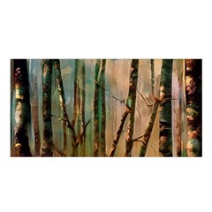 Woodland Woods Forest Trees Nature Outdoors Mist Moon Background Artwork Book Satin Shawl 45  X 80  by Posterlux