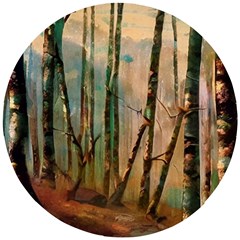 Woodland Woods Forest Trees Nature Outdoors Mist Moon Background Artwork Book Wooden Puzzle Round by Posterlux