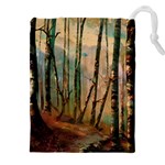 Woodland Woods Forest Trees Nature Outdoors Mist Moon Background Artwork Book Drawstring Pouch (4XL) Front