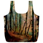 Woodland Woods Forest Trees Nature Outdoors Mist Moon Background Artwork Book Full Print Recycle Bag (XXL) Front