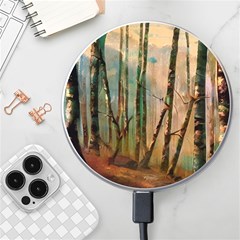 Woodland Woods Forest Trees Nature Outdoors Mist Moon Background Artwork Book Wireless Fast Charger(white) by Posterlux