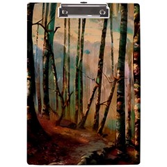 Woodland Woods Forest Trees Nature Outdoors Mist Moon Background Artwork Book A4 Acrylic Clipboard by Posterlux