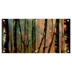 Woodland Woods Forest Trees Nature Outdoors Mist Moon Background Artwork Book Banner And Sign 4  X 2  by Posterlux