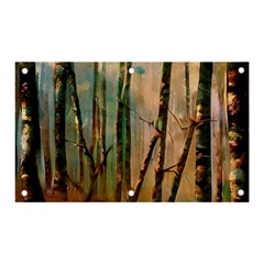 Woodland Woods Forest Trees Nature Outdoors Mist Moon Background Artwork Book Banner And Sign 5  X 3  by Posterlux