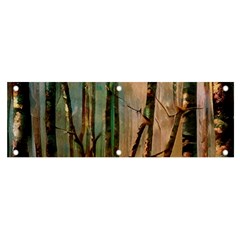 Woodland Woods Forest Trees Nature Outdoors Mist Moon Background Artwork Book Banner And Sign 6  X 2  by Posterlux