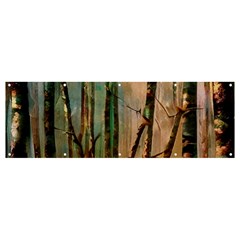 Woodland Woods Forest Trees Nature Outdoors Mist Moon Background Artwork Book Banner And Sign 12  X 4 