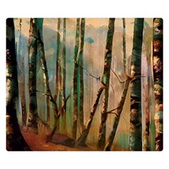 Woodland Woods Forest Trees Nature Outdoors Mist Moon Background Artwork Book Premium Plush Fleece Blanket (small) by Posterlux