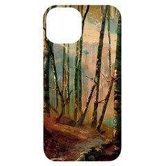 Woodland Woods Forest Trees Nature Outdoors Mist Moon Background Artwork Book Iphone 14 Black Uv Print Case by Posterlux